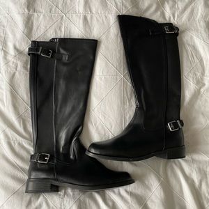Vegan Leather Knee Length Black Boots